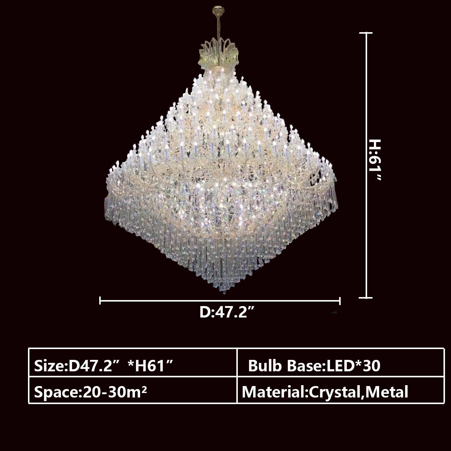 30 Lights: D47.2"*H61.0" extra large,large,oversized,huge,big,chandelier,chandeliers,pendant,crystal,metal,branch,candle,luxury,light luxury,raindrop,teardrop,tassel,living room,hotel lobby,stairs,duplex hall,dining room,hallway,entryance,ceiling