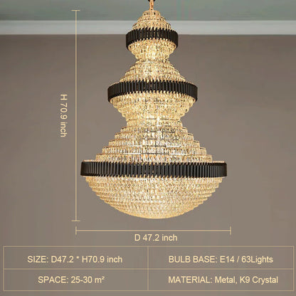 Golden Era Grand Fountain Crystal Chandelier with Black Tube for Staircase/Foyer/High-ceiling