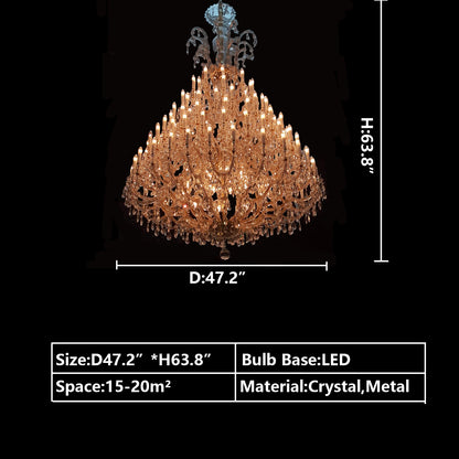 D47.2"*H63.8" chandelier,chandeliers,candle,branch,pendant,gold,luxury,raindrop,teardrop,crystal,metal,clear,traditional,tiers,layers,foyer,living room,entrys,stairs,dining room,hotel lobby,extra large,oversized,large,huge,big