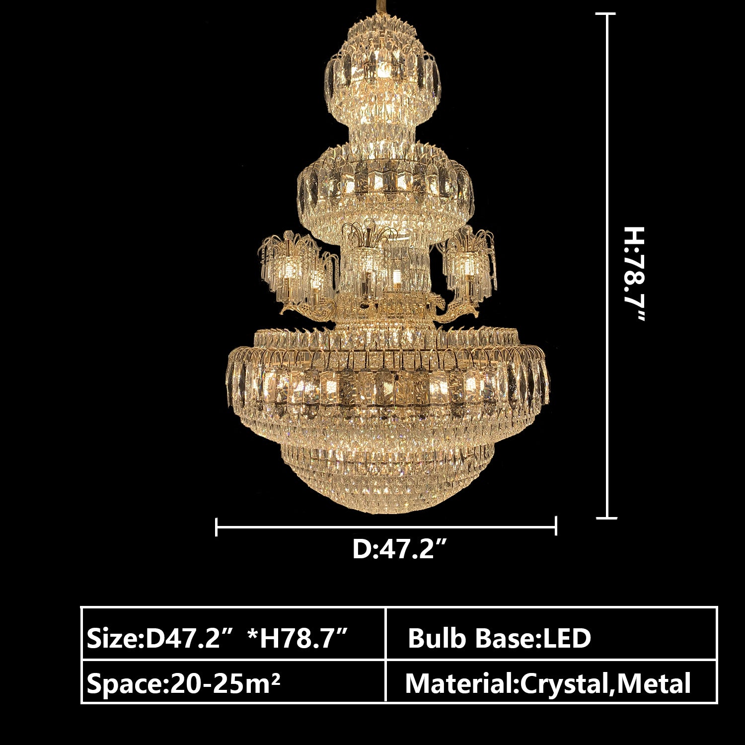 D47.2"*H78.7" chandelier,chaandeliers,pendant,crystal,metal,gold,luxury,empire,ceiling,tiers,layers,multi-tier,extra large,oversized,large,huge,big,living room,dining room,high-ceiling room,foyer,stairs,hallway,entryance,hotel lobby,duplex hall,loft