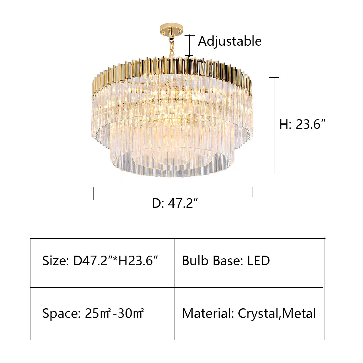 Round: D47.2"*H23.6" chandelier,chandeliers,crystal,metal,clear crystal,gold metal,branch,multi-tier,tiers,ceiling,living room,dining room,overswized,round,rectangle,oval