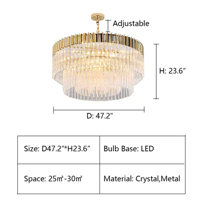 Round: D47.2"*H23.6" chandelier,chandeliers,crystal,metal,clear crystal,gold metal,branch,multi-tier,tiers,ceiling,living room,dining room,overswized,round,rectangle,oval