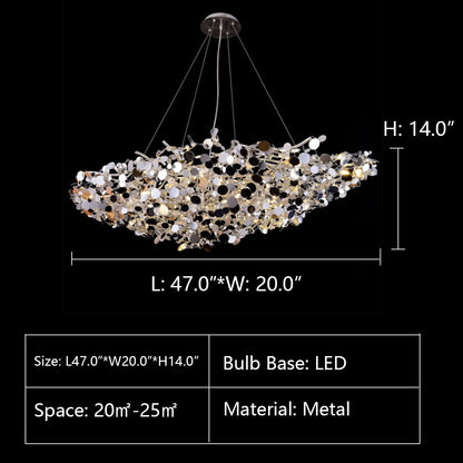 15Lights: L47.0"*W20.0"*H14.0" Plutot Oval Penny Chandelier,chandelier,chandeliers,pendant,metal,star,branch,gold,chrome,oval,long table,dining table,foyer,entrys,bar,coffrr shop,kitchen island