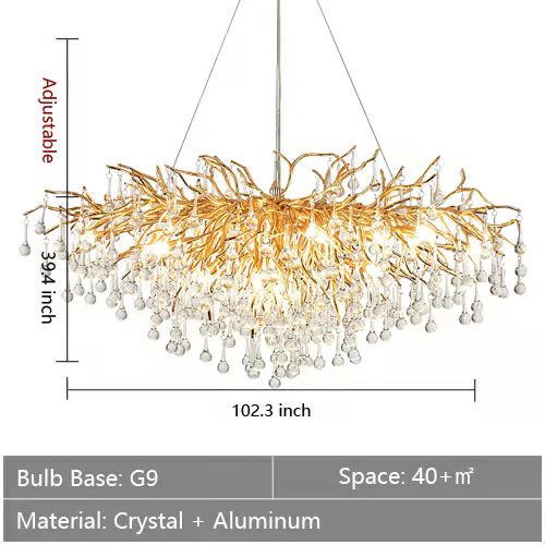 Stunning Tree Branch Crystal Chandelier With Clear Teardrop-shaped Glass Living/Dining Room Ceiling Lamp/Light