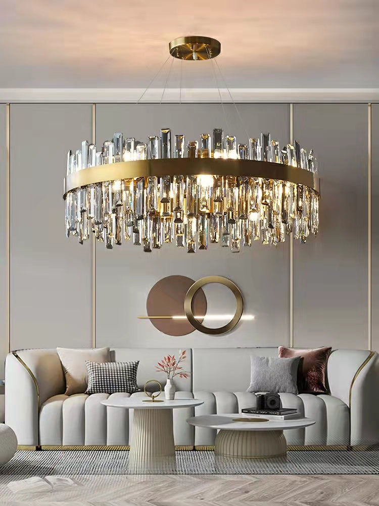 Round Ring Crystal Chandelier Luxury Modern Ceiling Fixtures Light For Living And Dining Room