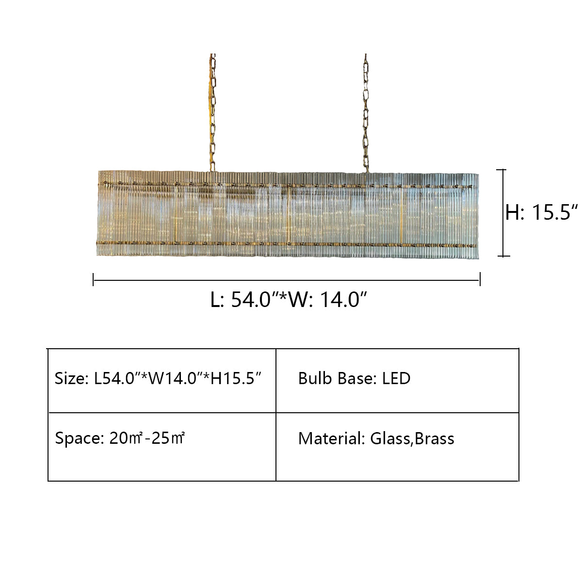 L54.0"*W14.0"*H15.5" CARMEL RECTANGULAR RIBBED GLASS TILE CHANDELIER,CHANDELIER,CHANDELIERS,pendant,long,oversized,large,extra large,long table,big table,dining bar,kitchen island,kitchen bar,living room,rectangle,tilw,prismatic