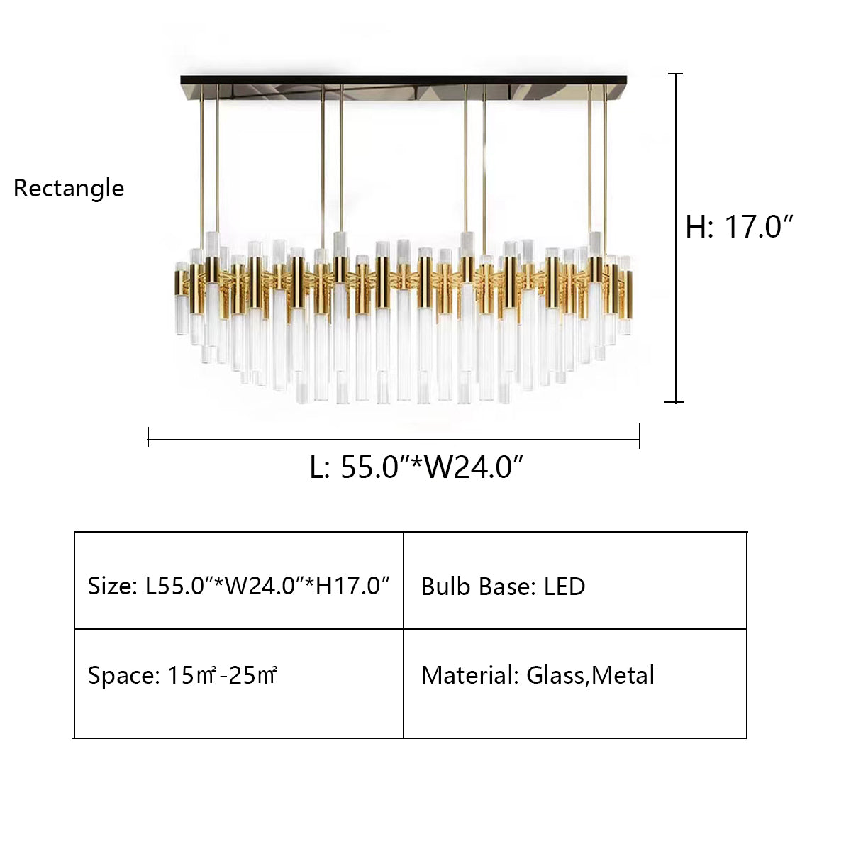 Rectangle: L55.0"*W24.0"*H17.0"  EMINENCE TUBULAR GLASS RECTANGULAR CHANDELIER,chandelier,chandeliers,pendant,long table,big table,kitchen island,dining bar,kitchen bar,dining table,living room,foyer,extra large,large,huge,big,oversized,glass,glass rod,rods,metal,branch,ceiling ,flush mount