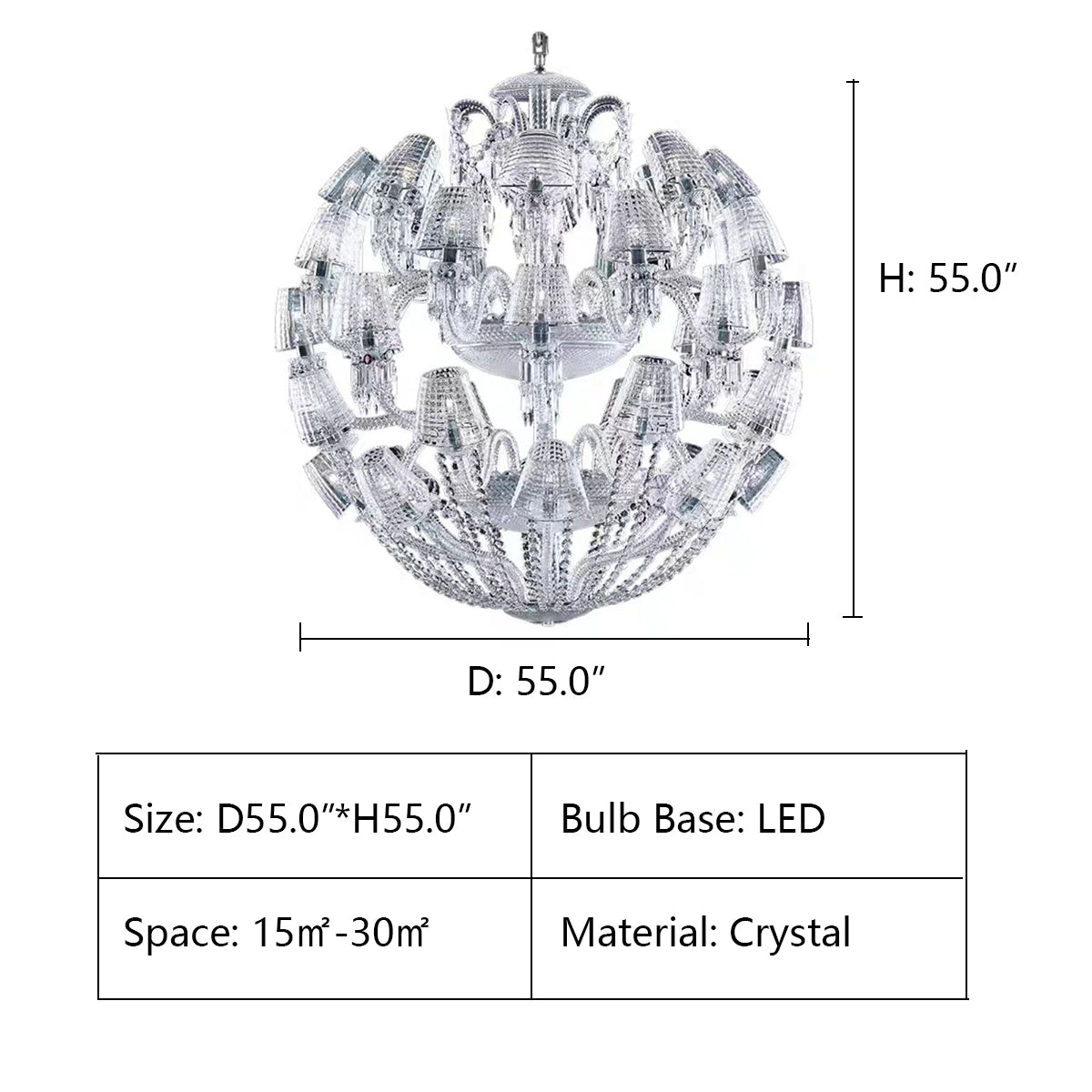 D55.0"*H55.0" ADELINE LEADED ROUND 50 LIGHT CRYSTAL CHANDELIER,Baccarat Design K9 Luxury Crystal Glass Chandelier Lighting,chandelier,chandeliers,crystal,round,sphere,candle,shade,glass shade,clear crystal,pendant,luxury,big,oversized,huge,large