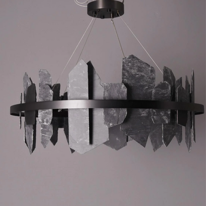 Designer Model Creative Black Rings Irregular Stone Decorative Chandelier for Living/Dining Room