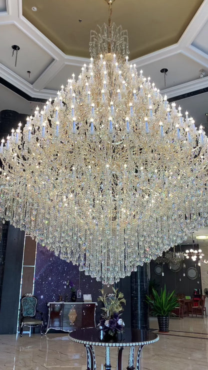 Extra Large Traditional Luxury Multi-tiers Candle Branch Raindrop Crystal Pendant Chandelier for Foyer/Stairs/Duplex Hall