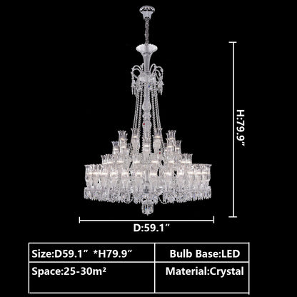 D59.1"*H79.9" chandelier,chandeliers,pendant,candle,crystal shade,raindrop,teardrop,traditional,tiers,layers,multi-tier,multi-layer,multipile,extra large,large,oversized,huge,big,luxury,light luxury,foyer,living room,entrys