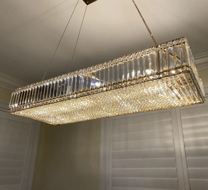 Modern Luxury Tiers Rectangle Crystal Rods Pendant Candle Branch Chandelier for Living/Dining Room