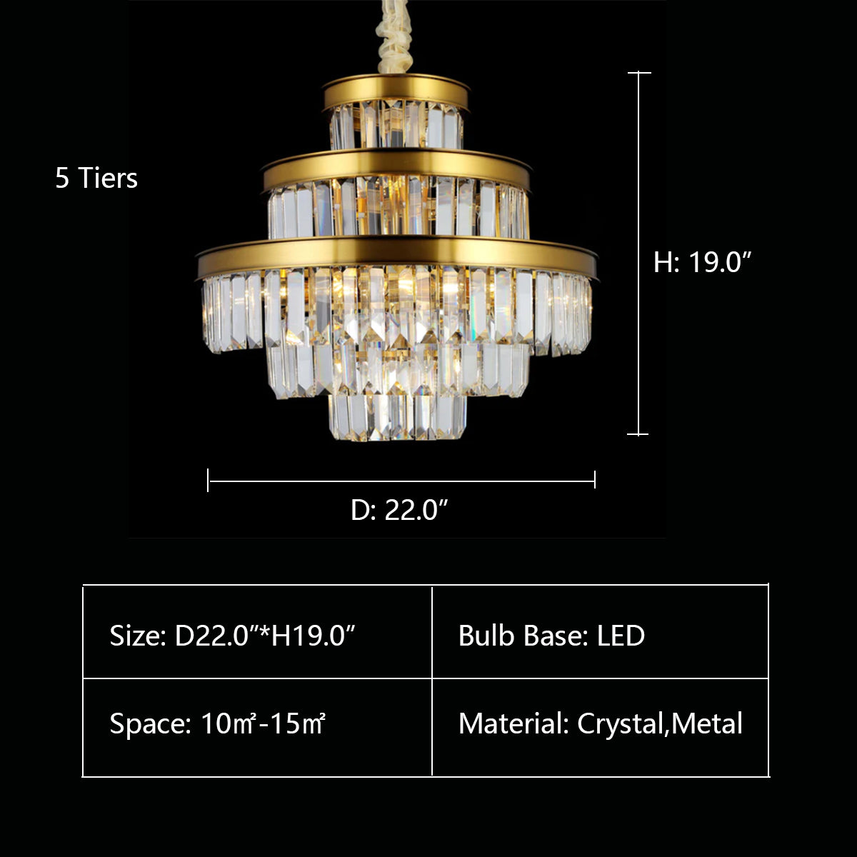 5Tiers: D22.0"*H19.0" Emilia Tiered Odeon Fringe Crystal Chandelier,chandelier,chandeliers,tiers,layers,multilayer,multi-tier,extra large,large,huge,big,oversized,round,circle,metal,crystal,rods,regular,honeycomb,living room,high-ceiling,foyer,duplex hall,stairs,entrys