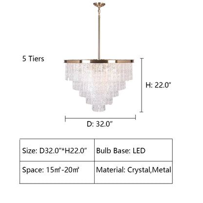 5 Tier: D32.0"*H22.0" Oliver Round Tiered Glass Tile Chandelier Collection,chandelier,chandeliers,crystal,round,metal,tier,layer,multi-tier,multi-layer,frost crystal,rods,piece,ceiling,pendant,oversized,huge,big,large,extra large,living room,dining room,foyer,entryance,hallway