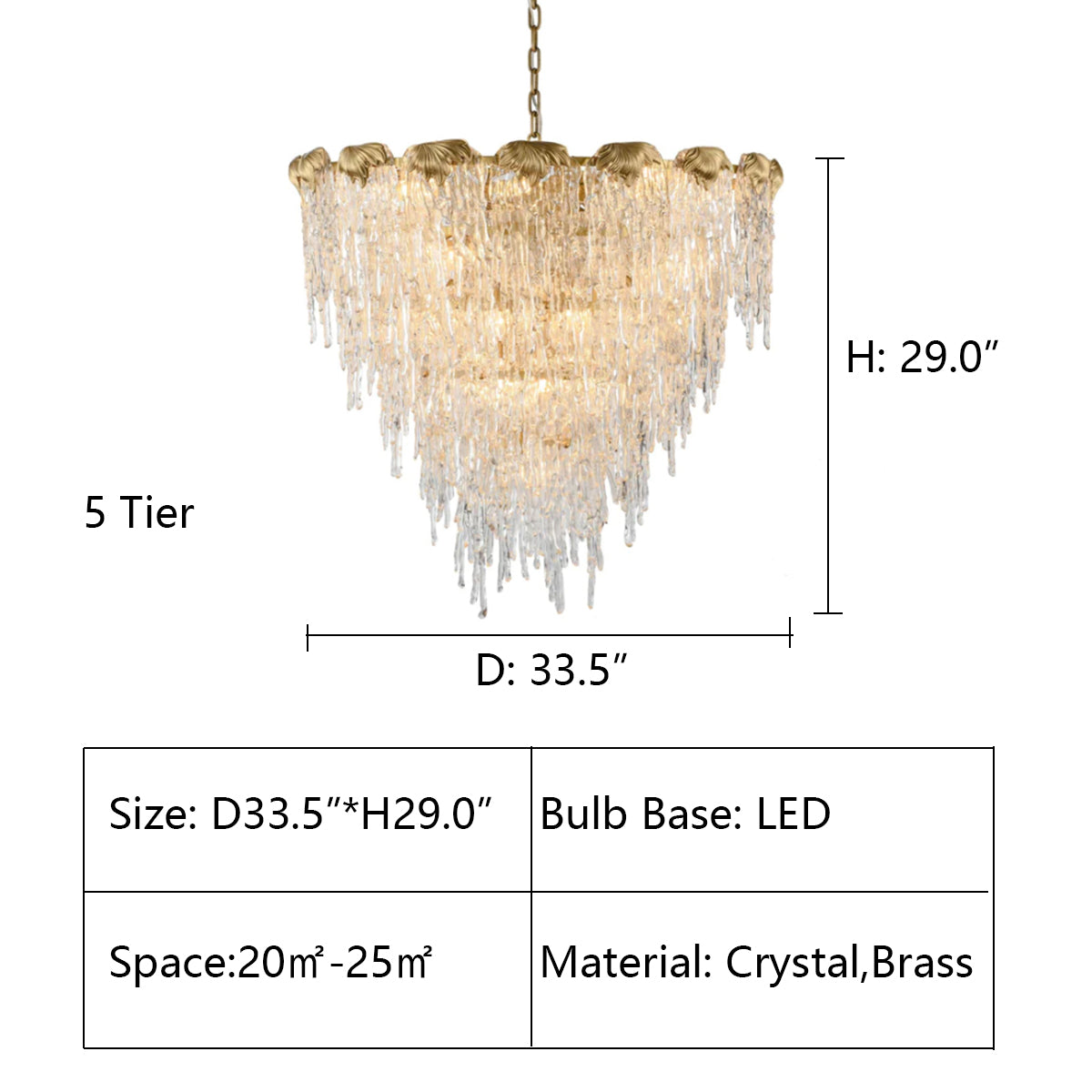 5Tier: D33.5"*H29.0" Aletta Melting Drop Crystal Glass Chandelier,chandelier,chandeliers,pendant,tiers,laters,multi-tier,multi-layer,oversized,huge,big,large,extra large,crystal,brass,Round,ceiling,living room,dining room,bedroom,foyer,stairs,entrys,hallway