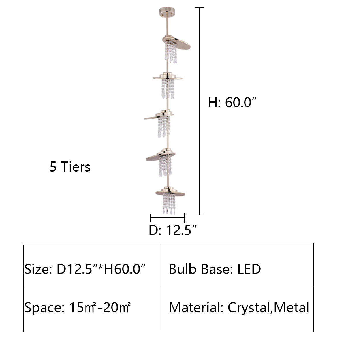 5 Tier: D12.5"*H60.0" Alena Foyer Crystal Pendant Chandelier 96253/5,chandelier,chandeliers,pendant,crystal,metal,clear,chrome,silver,multiple,multi-tier,layers,linear,round,crystal pendant,ceiling,foyer,hallway,entryance,entrys