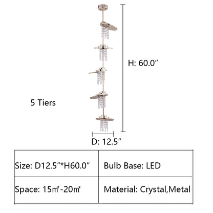 5 Tier: D12.5"*H60.0" Alena Foyer Crystal Pendant Chandelier 96253/5,chandelier,chandeliers,pendant,crystal,metal,clear,chrome,silver,multiple,multi-tier,layers,linear,round,crystal pendant,ceiling,foyer,hallway,entryance,entrys