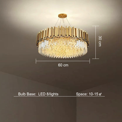 Tiered Gold Chandelier With Rectangle-Cut Crystal Modern LED Hanging Light