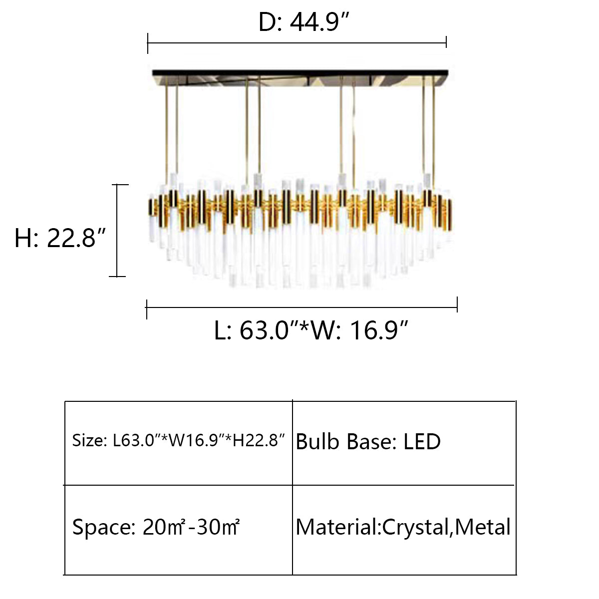 Rectangle: L63.0"*W16.9"*H22.8" chandelier,chandeliers,pendant,crystal,metal,gold,clear,round,ring,circle,branch,light luxury,modern,nordic,ceiling,oval,rectangle,dining room,dining table,bar,kitchen island,living room,long table,big table,bedroom