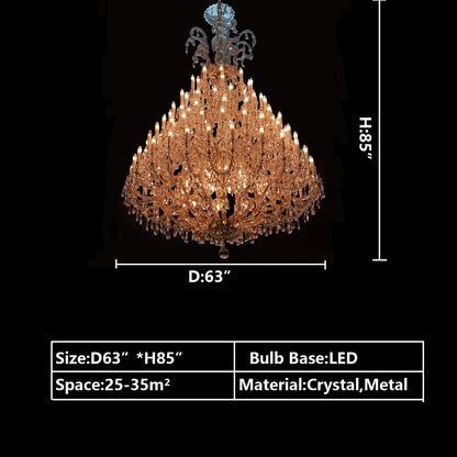 D63.0"*H85.0" chandelier,chandeliers,candle,branch,pendant,gold,luxury,raindrop,teardrop,crystal,metal,clear,traditional,tiers,layers,foyer,living room,entrys,stairs,dining room,hotel lobby,extra large,oversized,large,huge,big