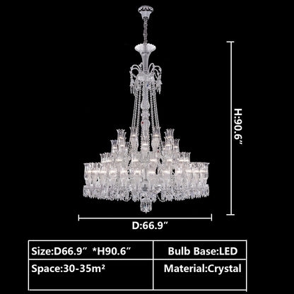 D66.9"*H90.6" chandelier,chandeliers,pendant,candle,crystal shade,raindrop,teardrop,traditional,tiers,layers,multi-tier,multi-layer,multipile,extra large,large,oversized,huge,big,luxury,light luxury,foyer,living room,entrys