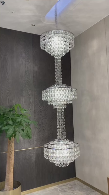 New Extra Long French Layers Silver Seashells Crystal Chandelier for Stiars/Foyer/Living Room