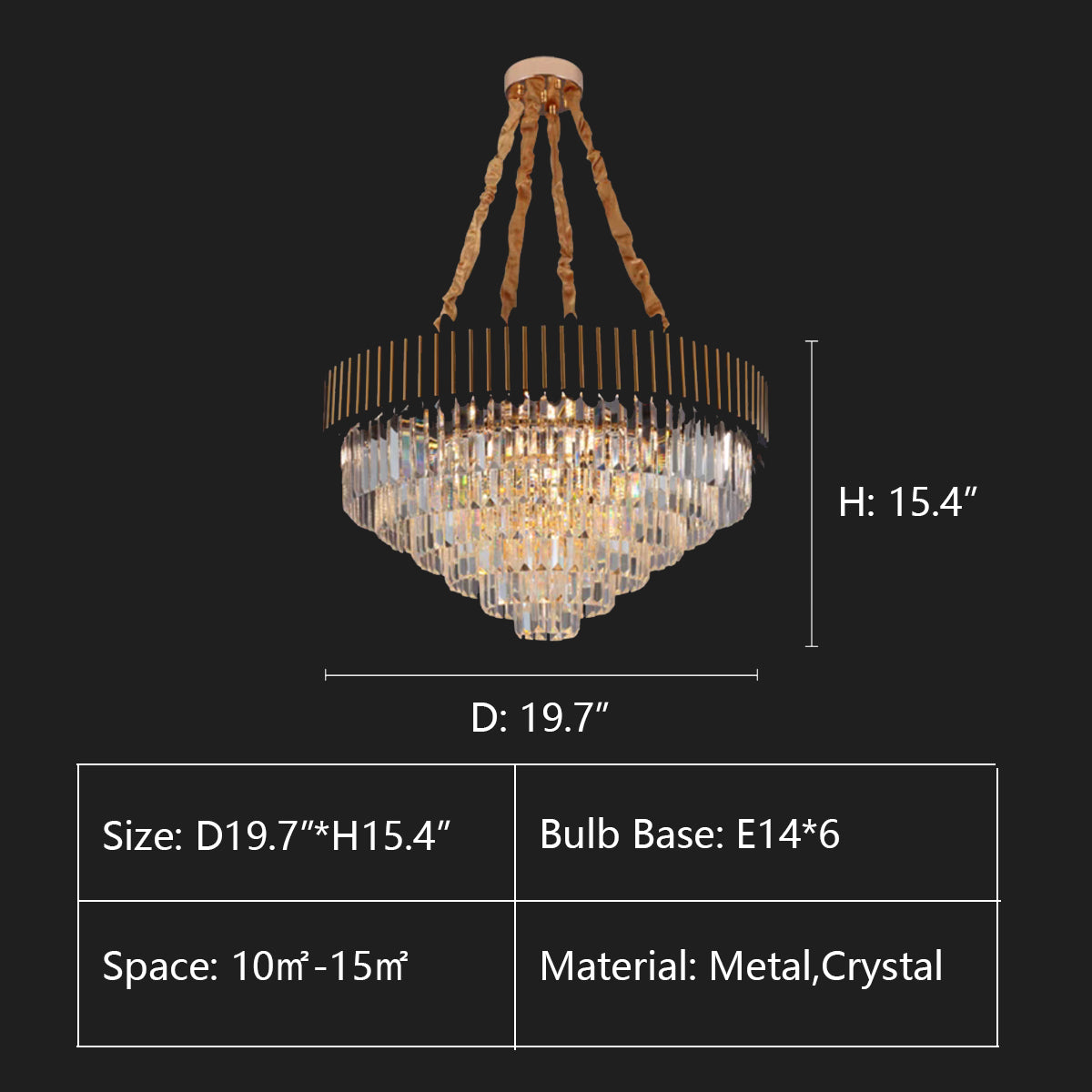 Round: D19.7"*H15.4" chandelier,chandeliers,crystal,metal,clear crystal,gold metal,branch,multi-tier,tiers,ceiling,living room,dining room,overswized,round,rectangle,oval