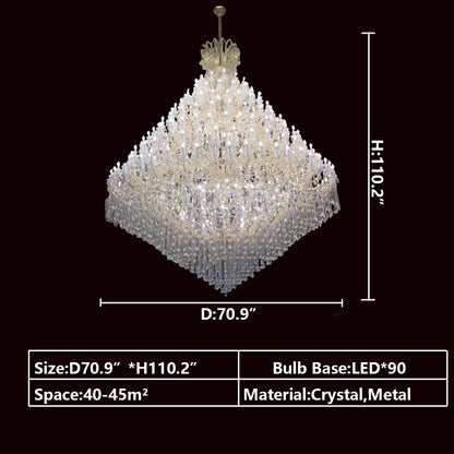 90 Lights: D70.9"*H110.2" extra large,large,oversized,huge,big,chandelier,chandeliers,pendant,crystal,metal,branch,candle,luxury,light luxury,raindrop,teardrop,tassel,living room,hotel lobby,stairs,duplex hall,dining room,hallway,entryance,ceiling