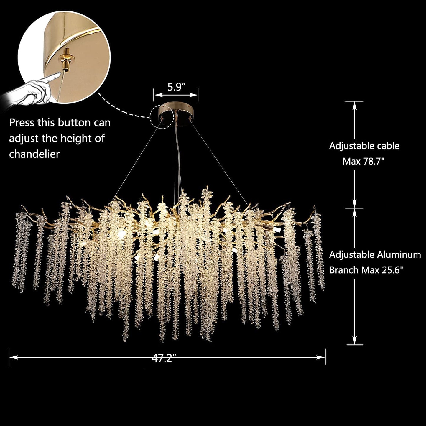 Crystal Leaf Chandelier For Dining Table Branch Style Ceiling Light for Modern Home