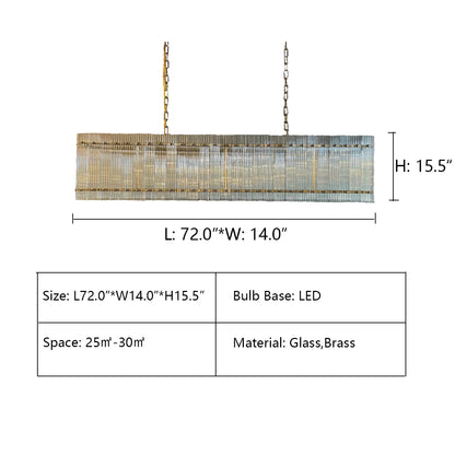 L72.0"*W14.0"*H15.5" CARMEL RECTANGULAR RIBBED GLASS TILE CHANDELIER,CHANDELIER,CHANDELIERS,pendant,long,oversized,large,extra large,long table,big table,dining bar,kitchen island,kitchen bar,living room,rectangle,tilw,prismatic