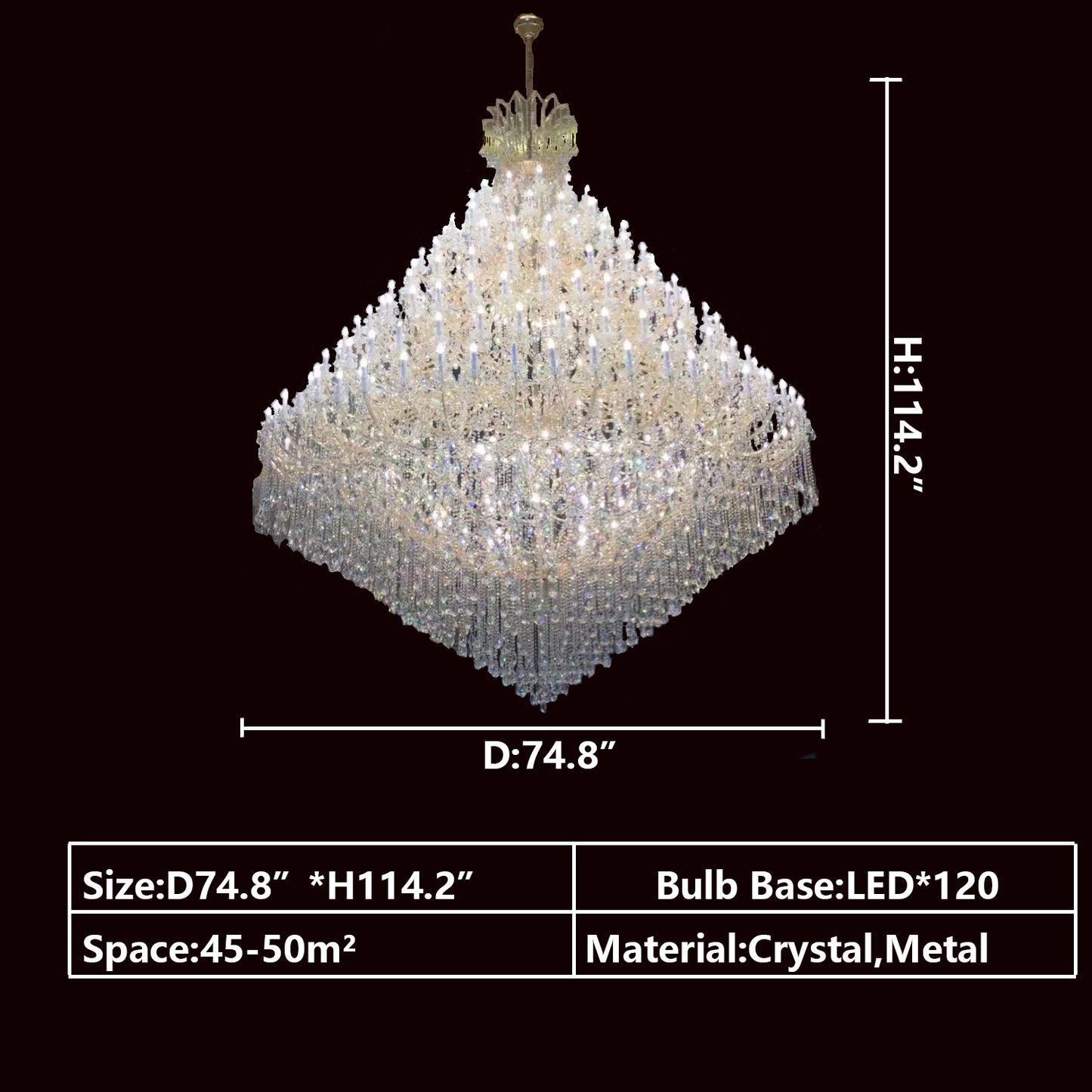 120 Lights: D74.8"*H114.2" extra large,large,oversized,huge,big,chandelier,chandeliers,pendant,crystal,metal,branch,candle,luxury,light luxury,raindrop,teardrop,tassel,living room,hotel lobby,stairs,duplex hall,dining room,hallway,entryance,ceiling