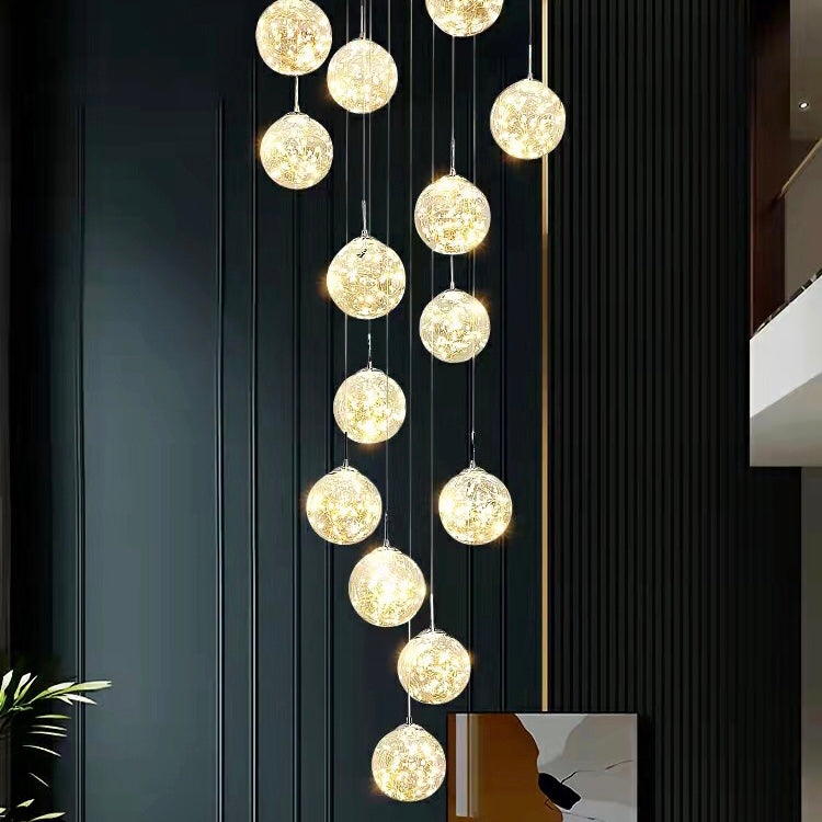 Extra Length 78.8''-196.9'' Customization Modern Starlight Globe Chandelier for Hotel Foyer Hall Crystal Clear Glass Ball Light Decoration Living Room Corner Ceiling Light