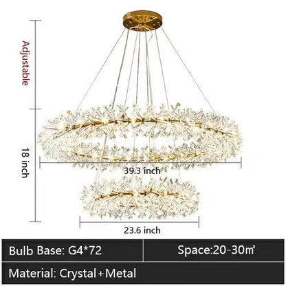 2 Wheel Frozen Ice Crystal Chandelier Light for Living Room Dining Hall