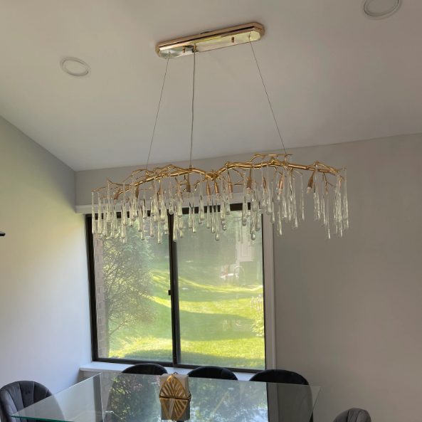 Light Luxury Brass Branch Crystal Drops Chandelier Gold Finish Dining/Living Room Ceiling Lighting Fixture