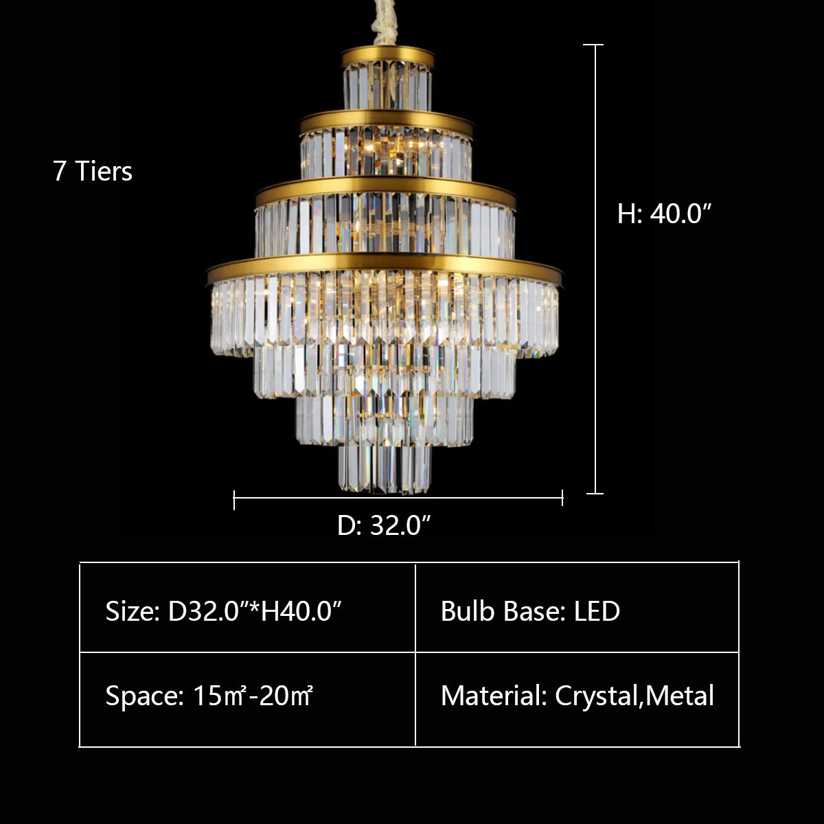 7Tiers: D32.0"*H40.0" Emilia Tiered Odeon Fringe Crystal Chandelier,chandelier,chandeliers,tiers,layers,multilayer,multi-tier,extra large,large,huge,big,oversized,round,circle,metal,crystal,rods,regular,honeycomb,living room,high-ceiling,foyer,duplex hall,stairs,entrys