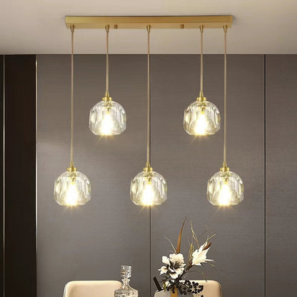 Simple Crystal Pendant Light Over Island Globe Shape Ceiling Light