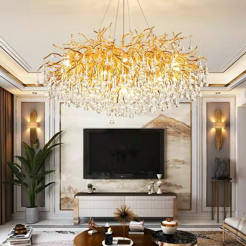 Stunning Tree Branch Crystal Chandelier With Clear Teardrop-shaped Glass Living/Dining Room Ceiling Lamp/Light