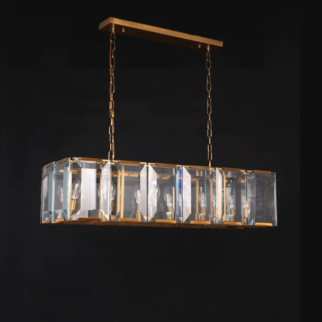 Modern Minimalist Crystal Rectangular Pendant Ceiling Chandelier for Dining Room/Kitchen Island