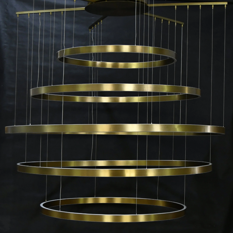 Extra Large Multi-Rings Brass Round Pendant Light Chain Adjustable for Stairs/Foyer/Living Room