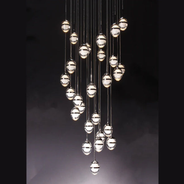 Flush Mount Extra Long Glass Bubble Pendant Chandelier for Foyer/Living Room/Stairs