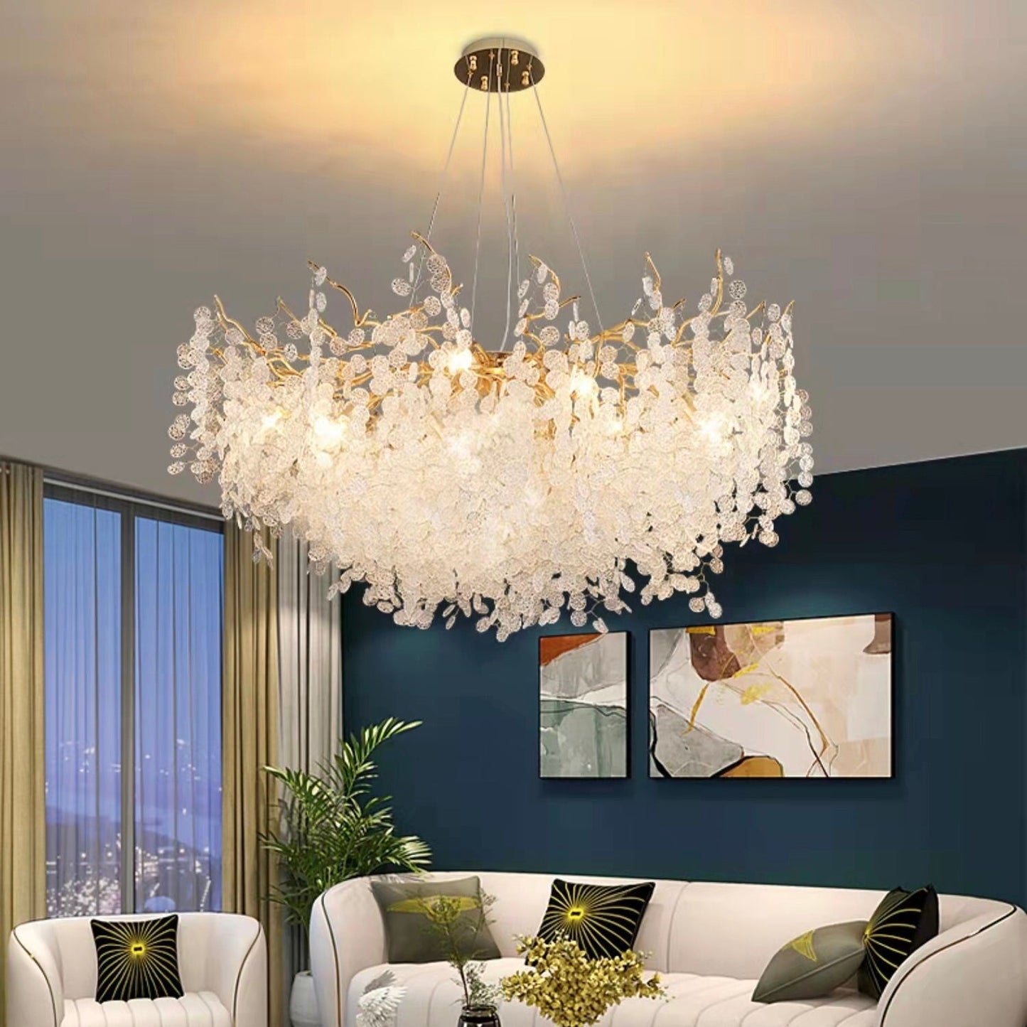 Luxury Branches Crystal Frosted Glass Chandelier Designs for Living /Dining Room Elegant Ceiling Light