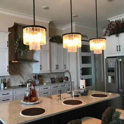 Modern Tiers Frosted Glass Shade Pendant Ceiling Light for Kitchen Island/Bar/Dining Room