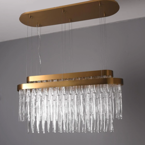 Oversized Flush Mount Rectangle Tiers Crystal Pendant Chandelier for Living/Dining Room