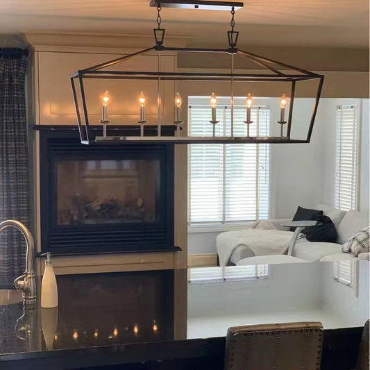 6 Light Farmhouse Chandelier Kitchen Island Geometric Pendant Light