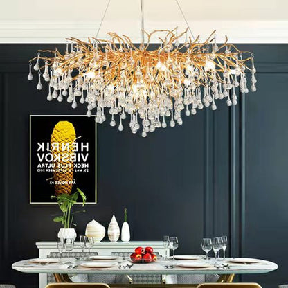 Stunning Tree Branch Crystal Chandelier With Clear Teardrop-shaped Glass Living/Dining Room Ceiling Lamp/Light