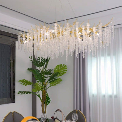 Crystal Leaf Chandelier For Dining Table Branch Style Ceiling Light for Modern Home