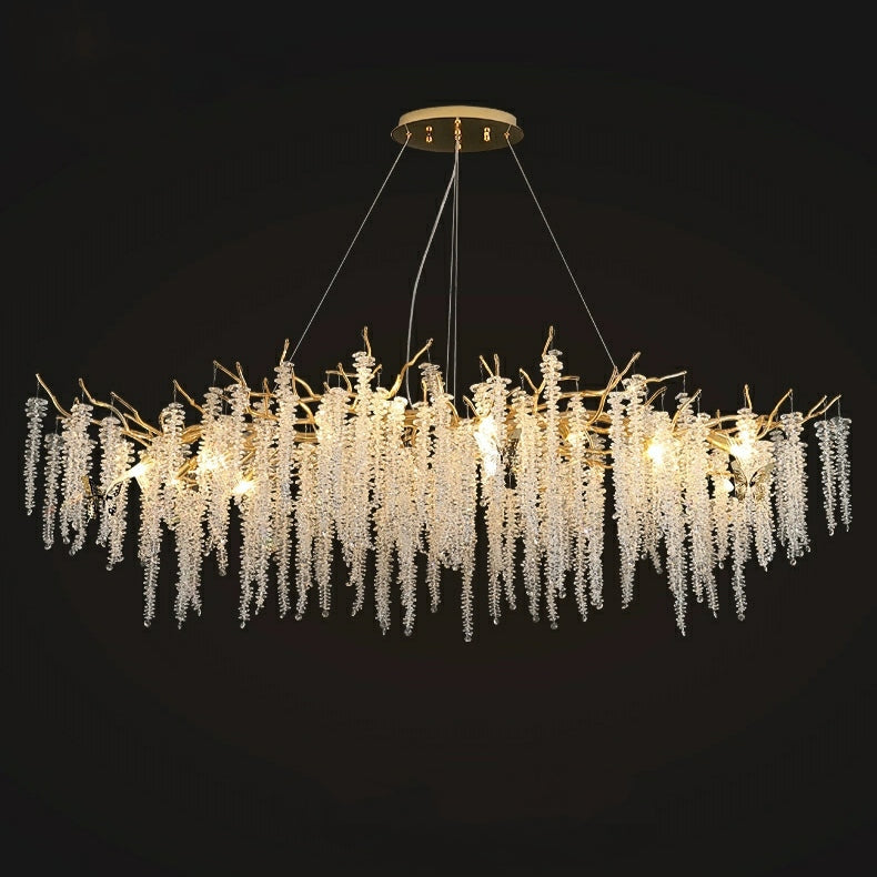 Crystal Leaf Chandelier For Dining Table Branch Rectangle L 102.4" 