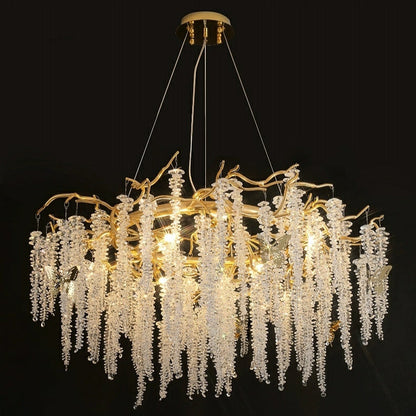 Crystal Leaf Chandelier For Dining Table Branch Style Ceiling Light for Modern Home