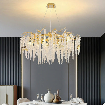 Crystal Leaf Chandelier For Dining Table Branch Style Ceiling Light for Modern Home