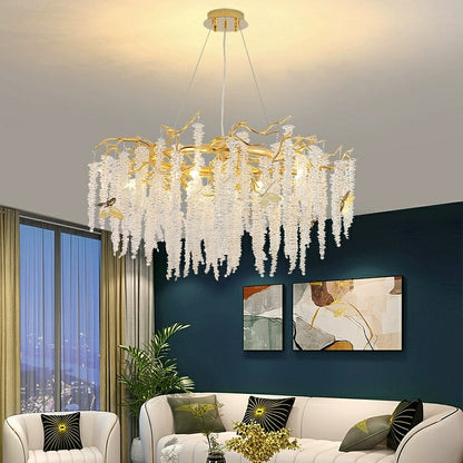 Crystal Leaf Chandelier For Dining Table Branch Style Ceiling Light for Modern Home